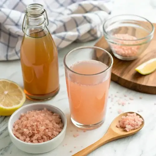 Bebida de sal rosa del Himalaya con limón